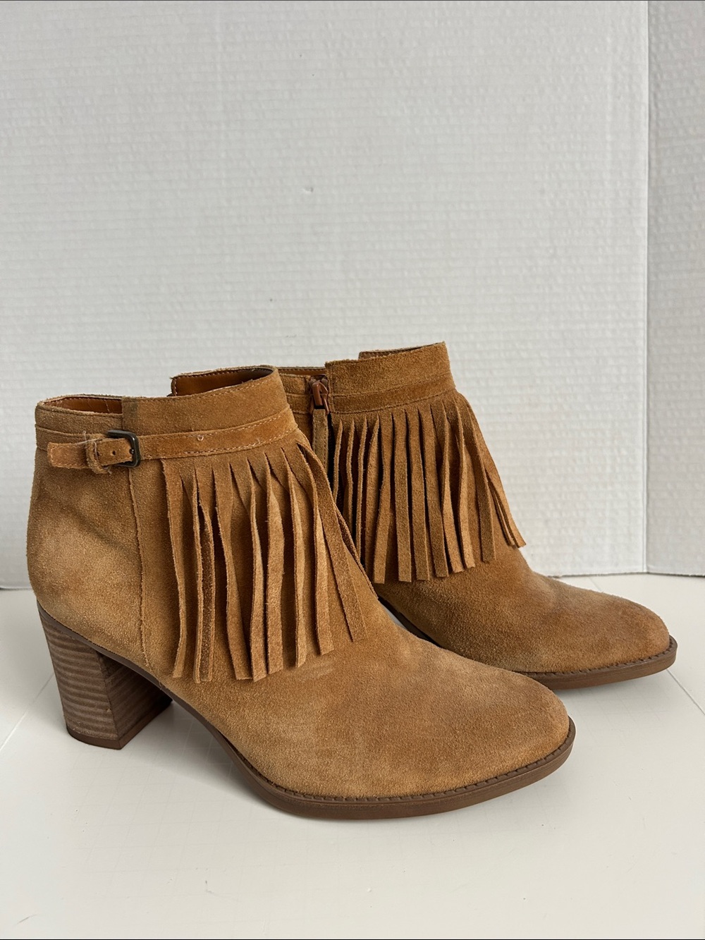 Women’s Naturalizer Fortunate Suede Fringe Ankle Boot, Size 9.5 M, Tan